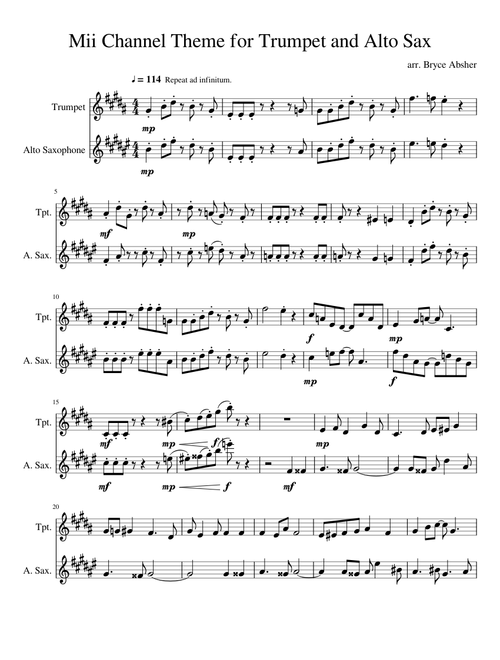 Mii Channel Theme for Trumpet and Alto Sax