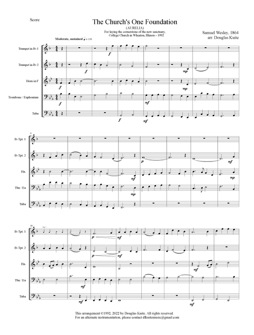 "The Church's One Foundation" (AURELIA) for brass quintet (Arr. Douglas Kuite) - Samuel Wesley (Brass Ensemble)