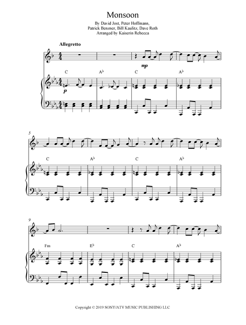Monsoon (Arr. Kaiserin Rebecca) - Tokio Hotel (Tenor Sax and Piano)