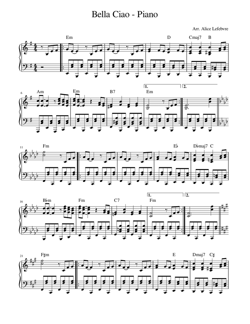 Bella Ciao Piano Partition Bella Ciao Sheet music for Piano (Solo) | Musescore.com