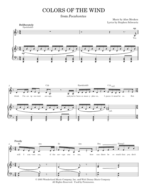 Colors of the Wind - Alan Menken (Piano Vocal)