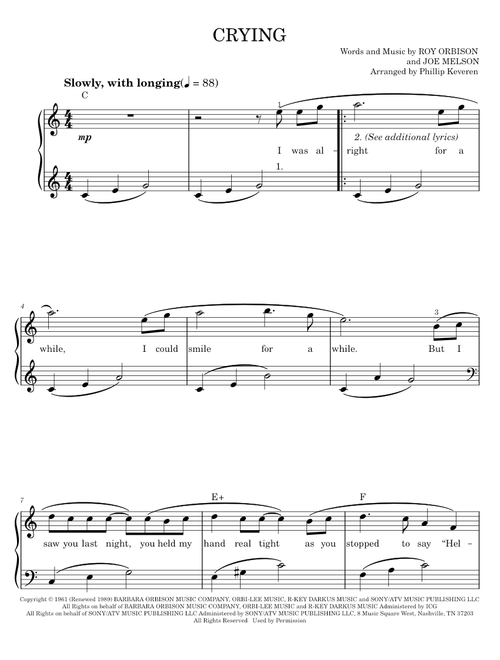 Crying - Roy Orbison (Easy Piano)