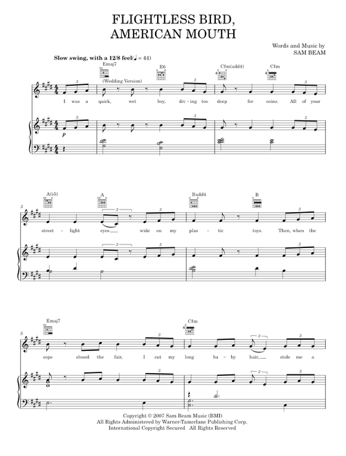 Flightless bird american mouth - Iron & Wine (Piano-Vocal-Guitar)