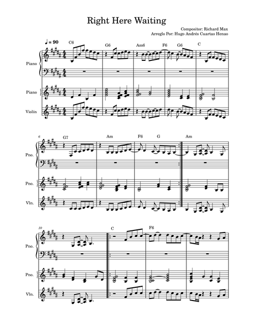 Right Here Waiting (Arr. Hugo Andrés Cuartas Henao) - Richard Marx (Instrumental Duet and Piano)