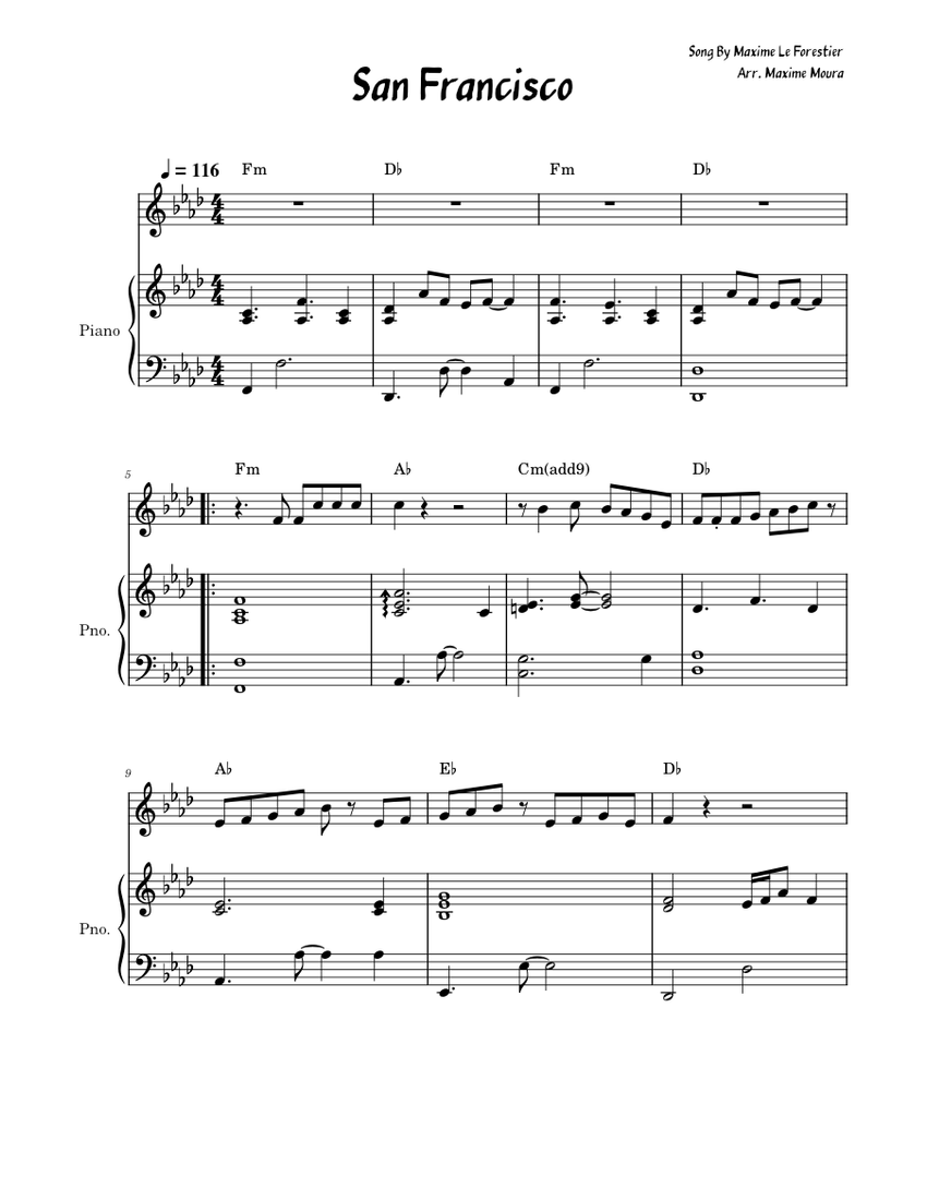 San francisco – Maxime Le Forestier Sheet Music with Chords for
