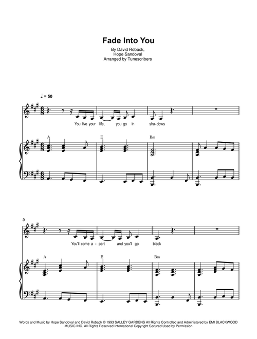 Fade Into You (Arr. Tunescribers) - David Roback, Hope Sandoval (Piano Vocal)