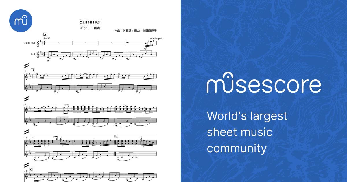 Summer - 久石譲 Sheet Music for Guitar (Mixed Duet
