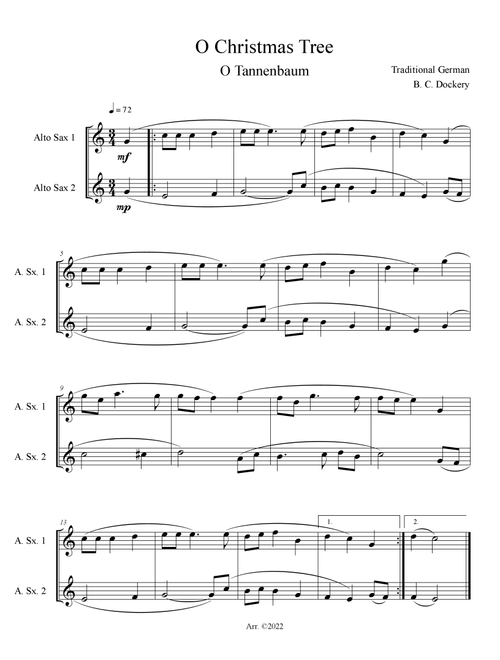 O Christmas Tree (O Tannenbaum) for Alto Sax Duet (Arr. B. C. Dockery) - Traditional (Alto Saxophone Duet)