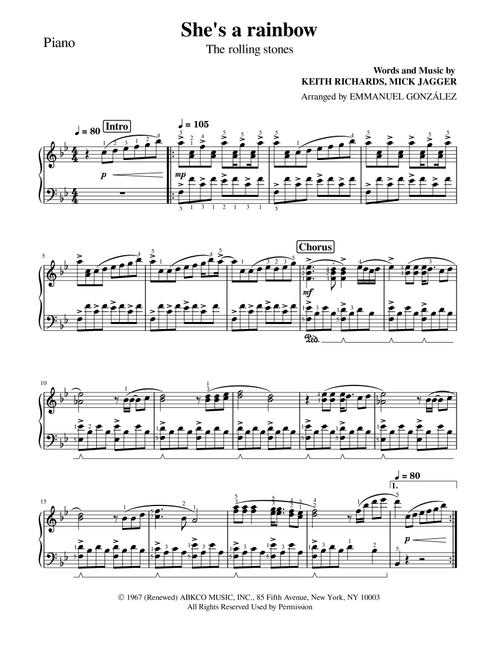 She's A Rainbow (Arr. Emmanuel González) - The Rolling Stones (Piano Solo)