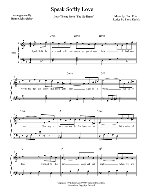 Speak Softly, Love (love Theme) (Arr. Bernie Schweickart) - Andy Williams (Piano-Vocal-Guitar (Piano Accompaniment))