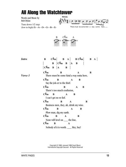 All Along The Watchtower - Jimi Hendrix, Bob Dylan (Guitar Chords-Lyrics)