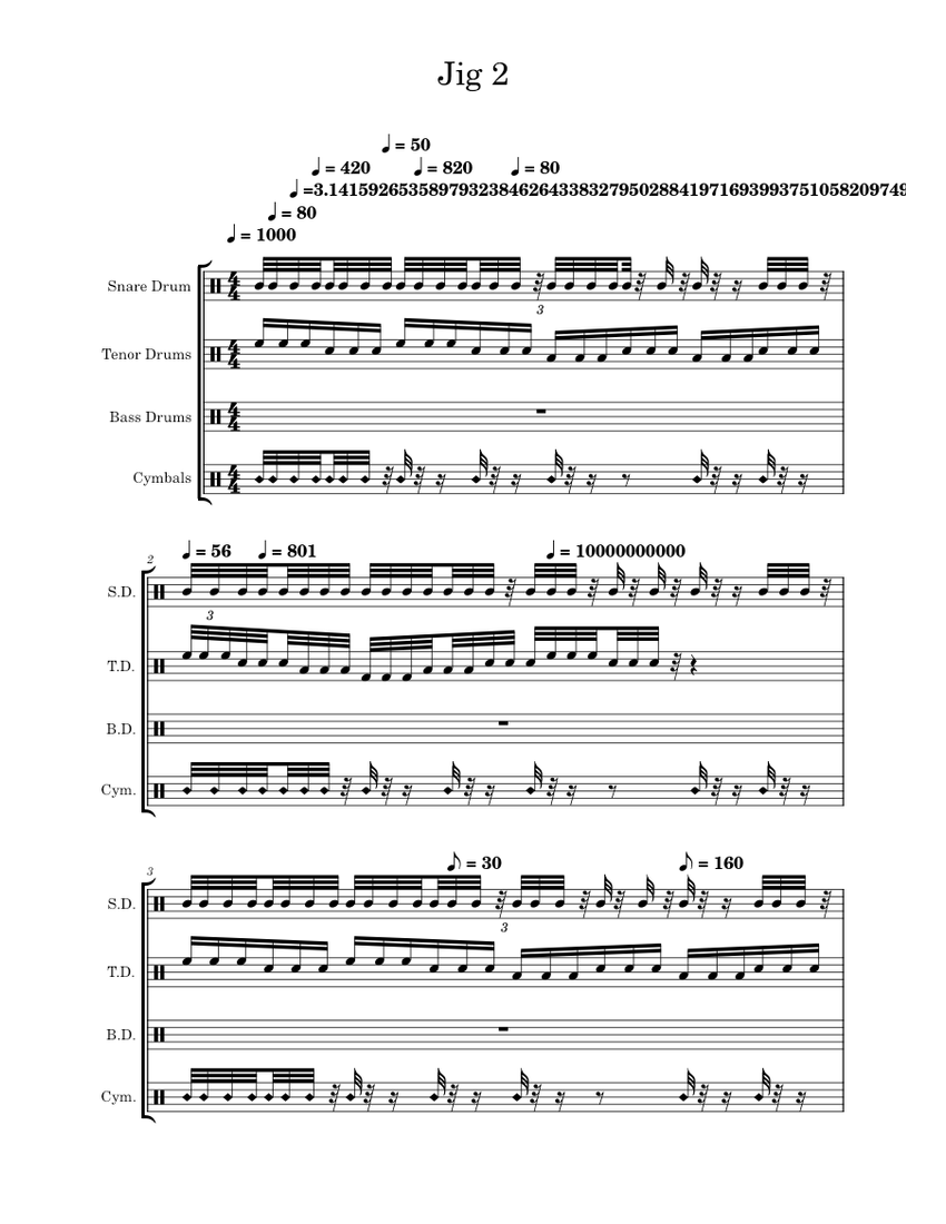 Jig 2 Sheet music for Snare drum, Crash, Tenor drum, Bass drum (Mixed