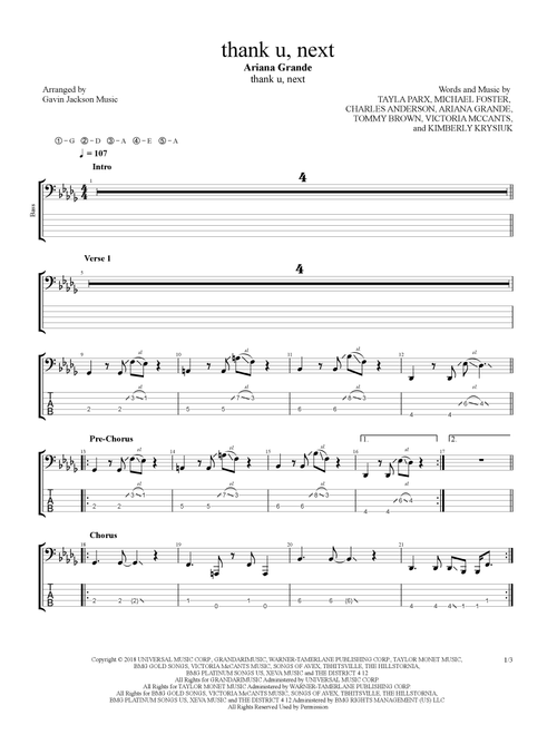 Thank U, Next (Arr. Gavin Jackson Music) - Ariana Grande (Bass Tab)