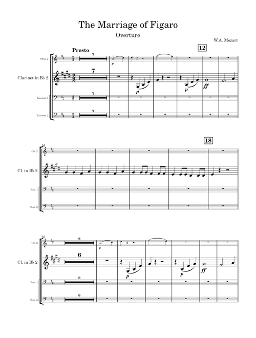 The Marriage of Figaro – Wolfgang Amadeus Mozart The Marriage of Figaro, Overture – Wolfgang Amadeus Mozart The Marriage of Figaro (Clarinet in Bb 2)