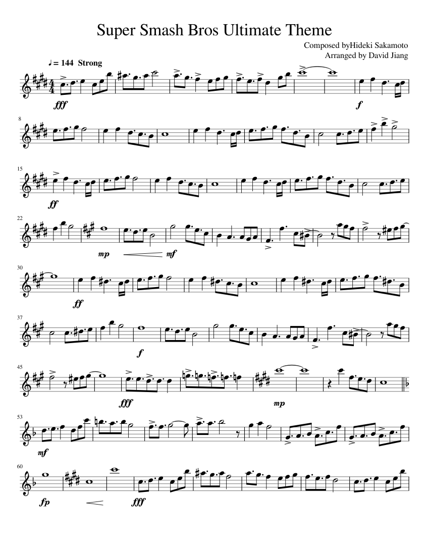 Super Smash Bros Ultimate Theme Alto Saxophone Sheet music for