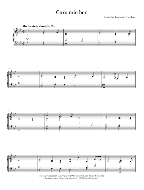 Caro mio ben - Tommaso Giordani (Piano Solo)