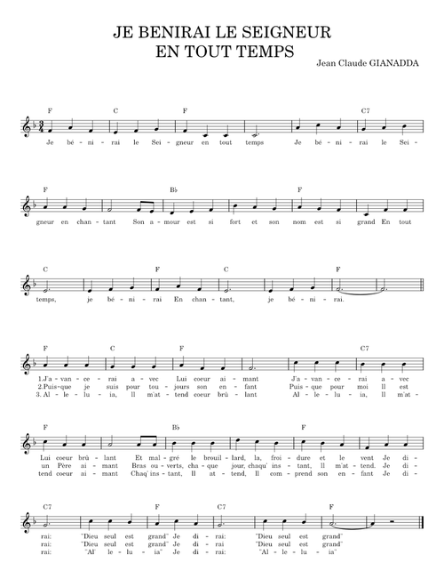 JE BENIRAI LE SEIGNEUR - Jean Claude GIANADDA