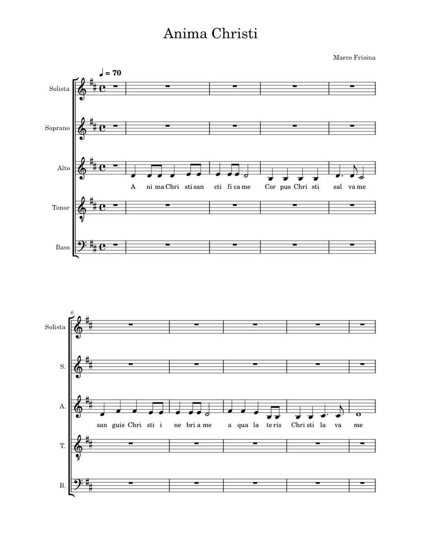 Anima Christi contralti Sheet Music for Soprano, Alto, Tenor, Bass ...