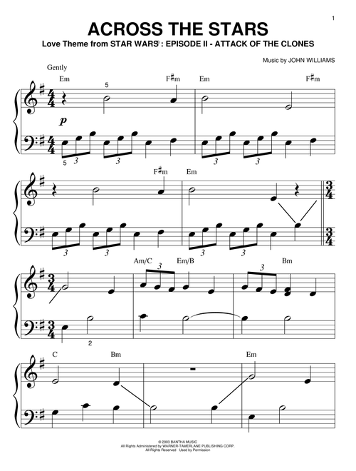 Across The Stars (from Star Wars: Attack of the Clones) - John Williams (Big Note Piano)