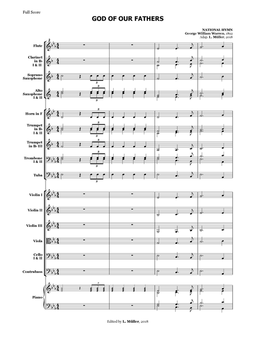 God of Our Fathers - for Beginner Orchestra. (Arr. L. Müller) - George William Warren (Large Ensemble)