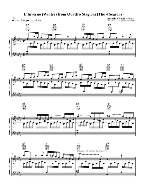 Le quattro stagioni, Violin Concerto in F Minor, RV 297 "Winter": II. Largo (Arr. Teo Barry Vincent) - Antonio Vivaldi (Small Ensemble)