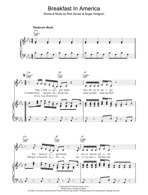 Breakfast In America - Supertramp (Piano-Vocal-Guitar (Piano Accompaniment))