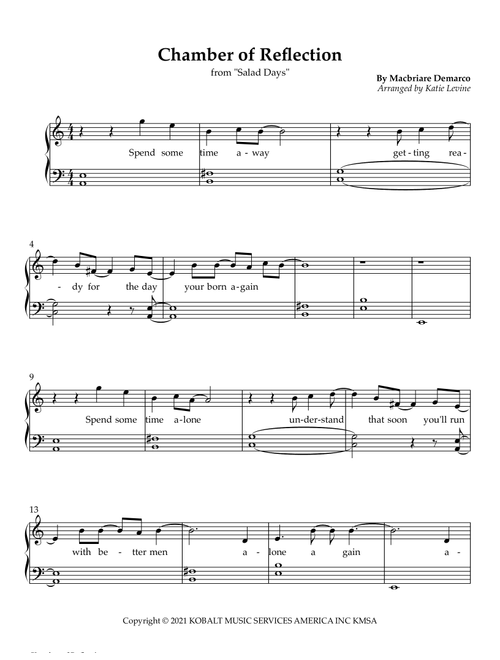 Chamber Of Reflection (Arr. Katie Levine) - Mac Demarco (Piano-Vocal-Guitar (Piano Accompaniment))