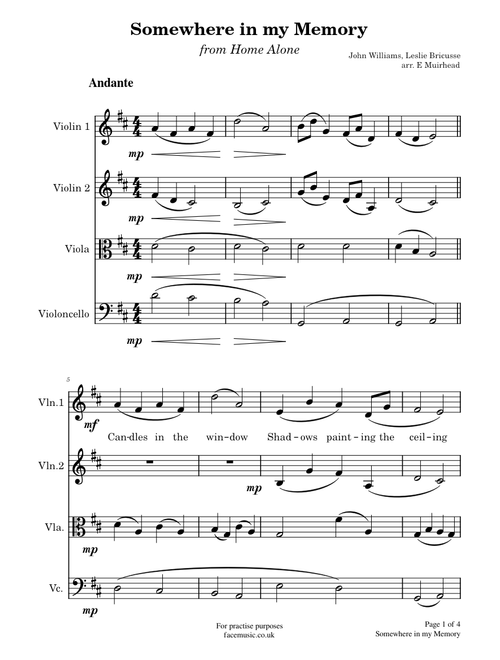 Somewhere in my memory for String Quartet - John Williams