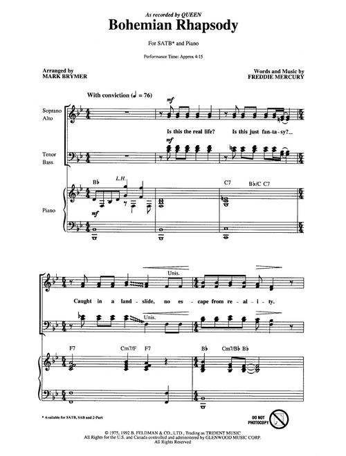 Bohemian Rhapsody (arr. Mark Brymer) - Queen (Choral, SATB)