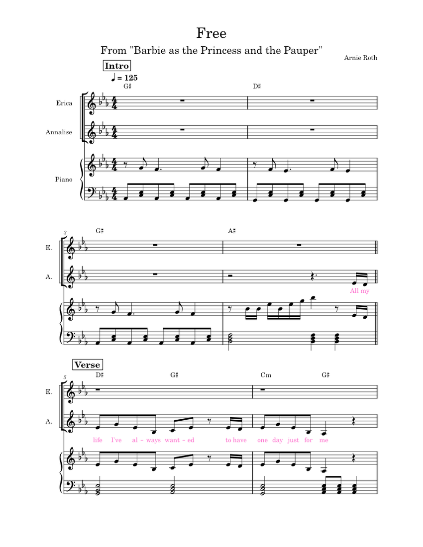 Barbie as the princess and the pauper free Misc Soundtrack Duet Sheet music for Piano Female Piano Voice Musescore