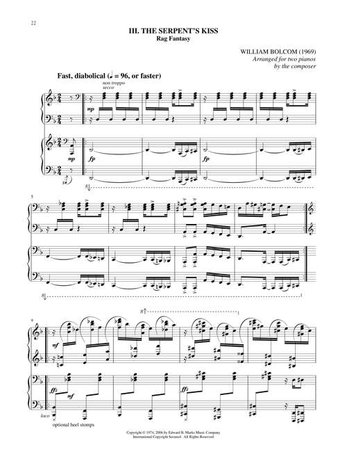 The Serpent's Kiss (for 2 Pianos) (Arr. William Bolcom) (Piano Duet)