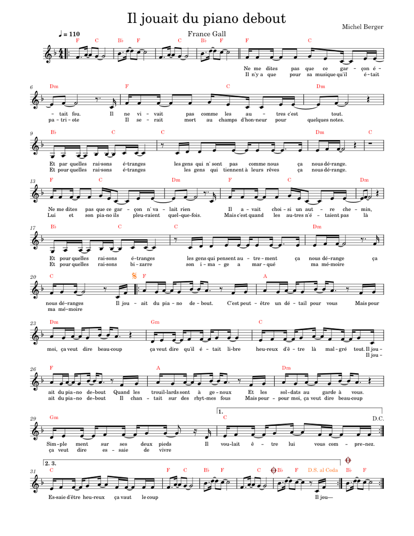 Il jouait du piano debout Michel Berger/France Gall piano tutorial