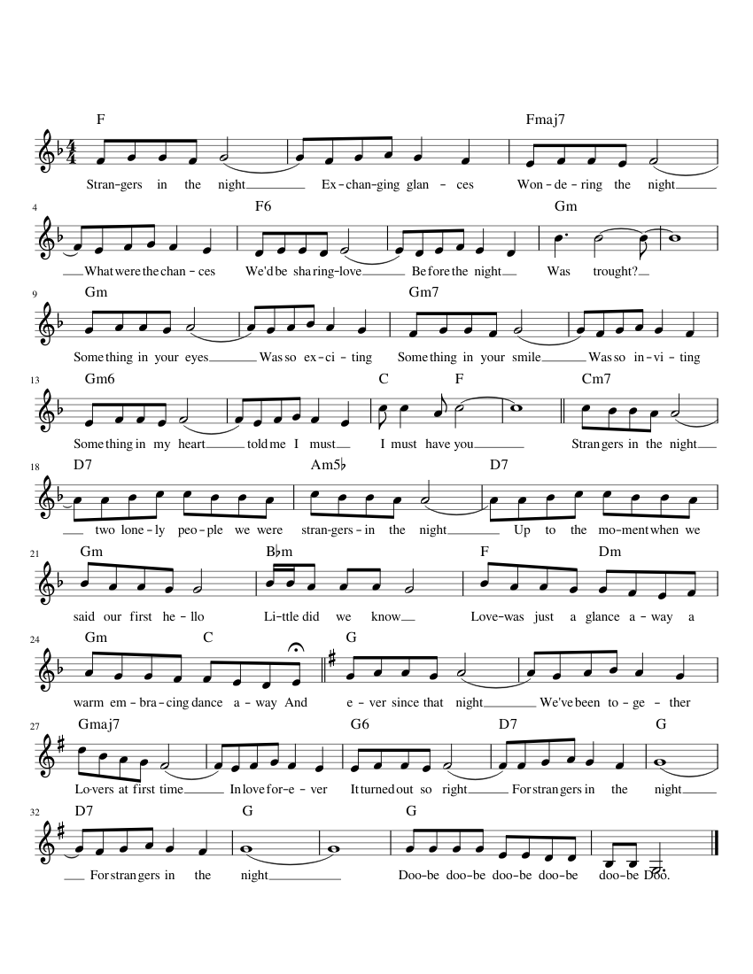 Strangers in the night - Frank Sinatra Sheet Music with Chords for