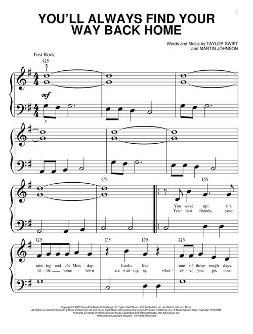 You'll Always Find Your Way Back Home - Hannah Montana, Miley Cyrus, Hannah Montana (Movie) (Big Note Piano)