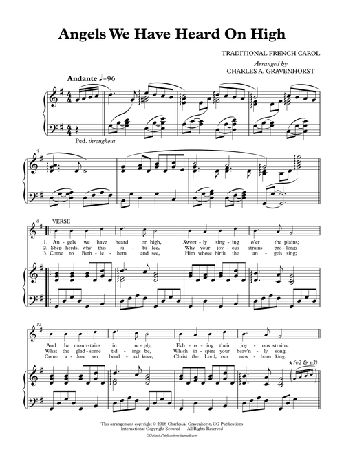 Angels We Have Heard On High – Voice with Piano Accompaniment (Arr. Charles A. Gravenhorst) - Traditional French Carol (Piano Vocal)