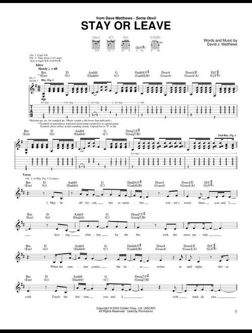 Stay or Leave - Dave Matthews (Guitar Tab)