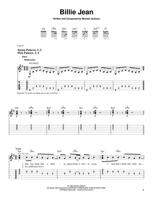 Billie Jean - Michael Jackson (Easy Guitar with TAB)