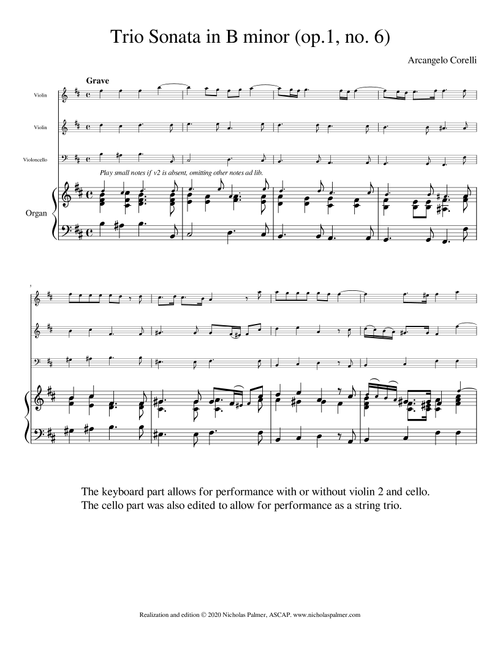 Trio Sonata in B minor (op.1, no. 6) Arcangelo Corelli (Arr. Nicholas Palmer, ASCAP) (Small Ensemble)