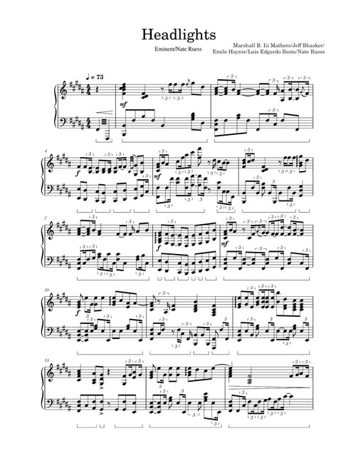 Headlights (Arr. Eminem Feat Nate Ruess) (Piano Solo)