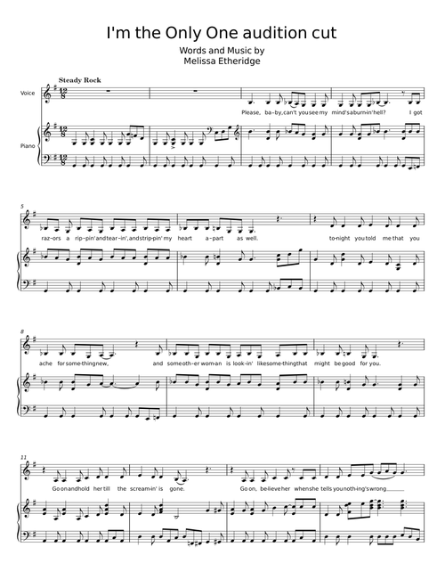 I'm the Only One audition cut - Melissa Etheridge