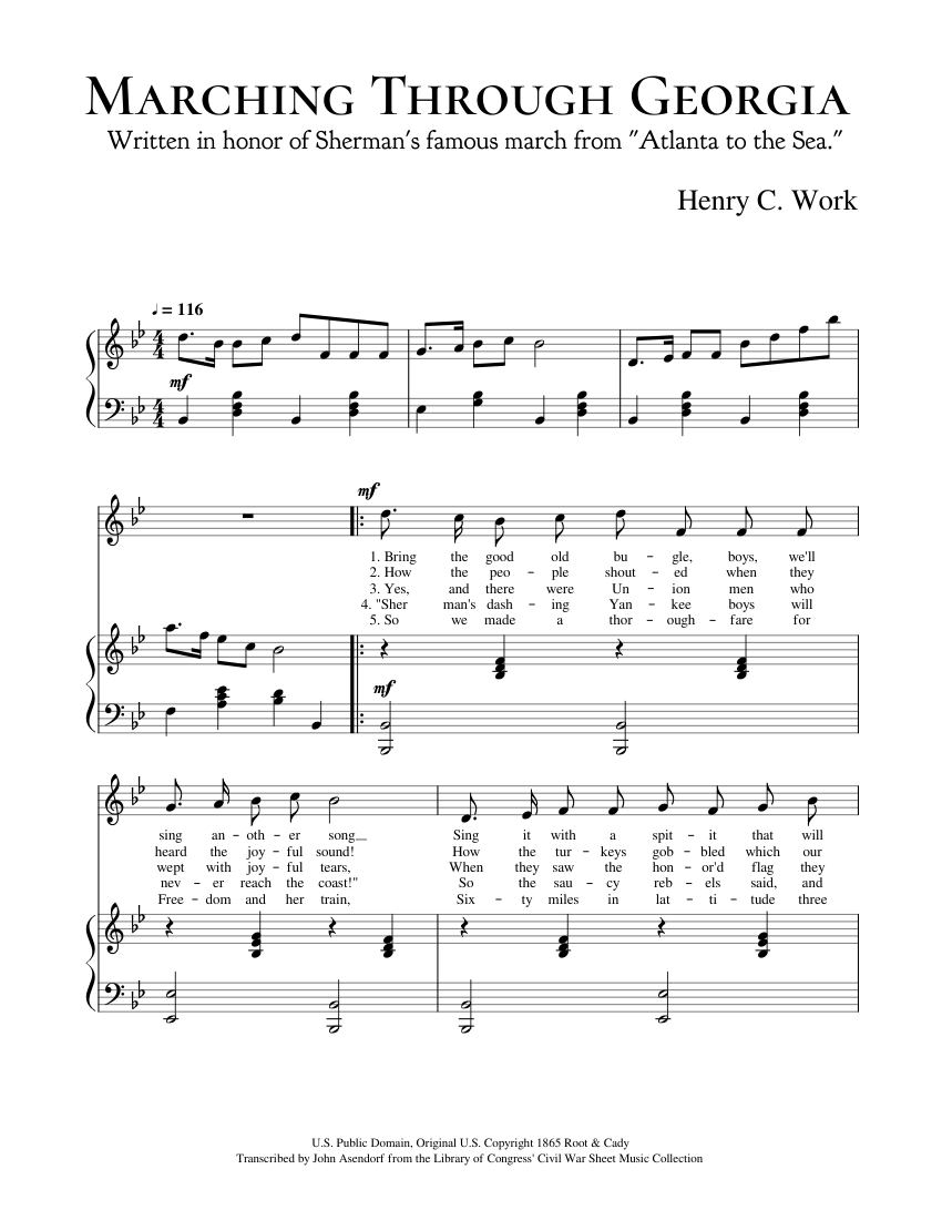 Marching Through Sheet music for Piano, Tenor, Vocals, Baritone