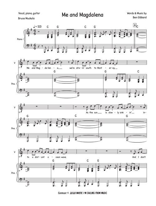 Me And Magdalena (Arr. Bruce Muckala) - The Monkees (Piano-Vocal-Guitar (Piano Accompaniment))