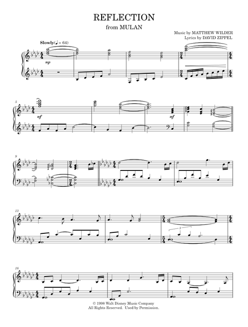 Mulan-Reflection - Matthew Wilder and David Zippel (Piano Solo)