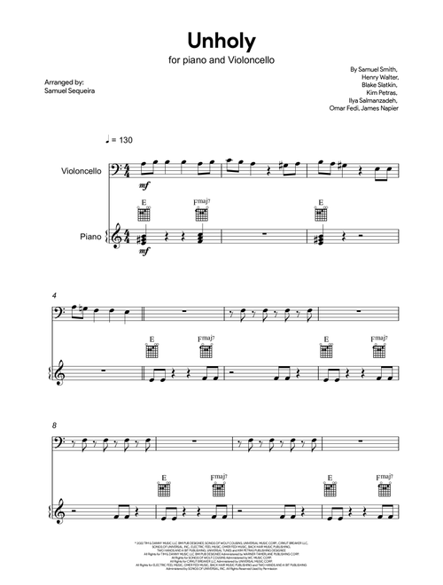 Unholy (Arr. Samuel Sequeira) - Sam Smith Feat. Kim Petras (Cello and Piano)