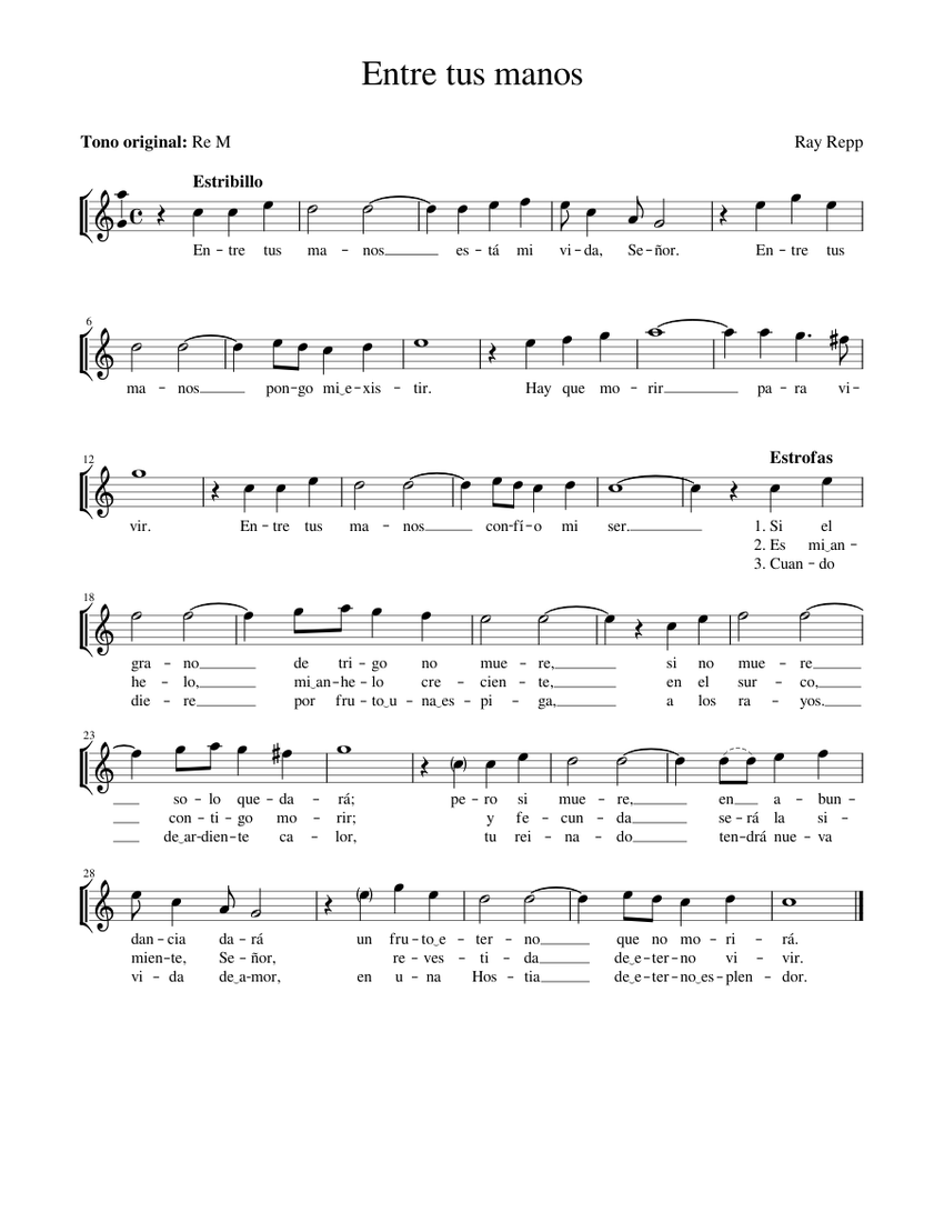 Entre tus manos Sheet Music for Piano (Solo) easy | MuseScore.com