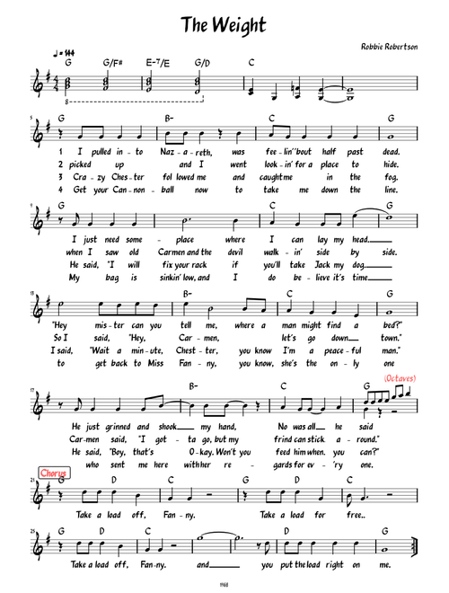 The Weight (Lead sheet with lyrics )