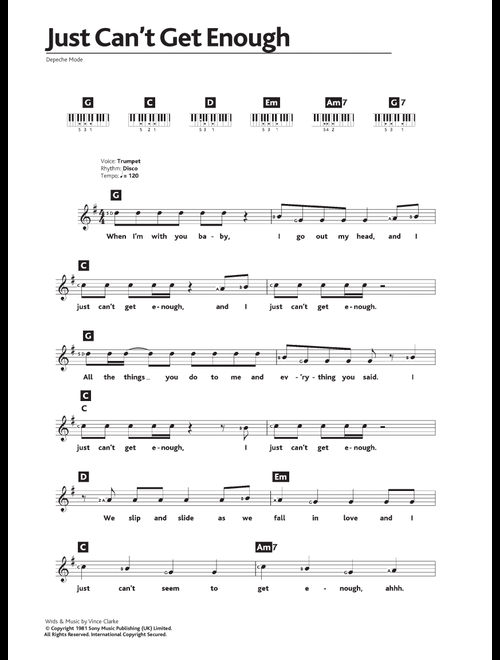 Just Can't Get Enough - Depeche Mode (Piano Chords-Lyrics)