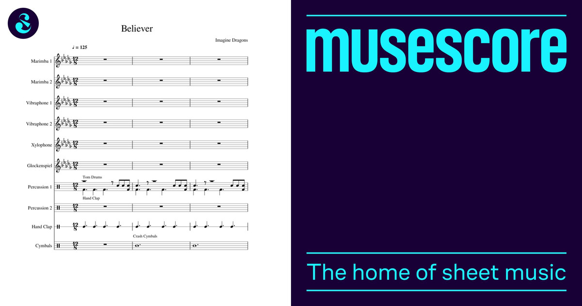 Believer Imagine Dragons Concert Percussion Sheet Music for Vibraphone ...