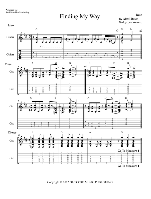Finding My Way (Arr. The Real Boss Hos Publishing) - Rush (Guitar Tab)