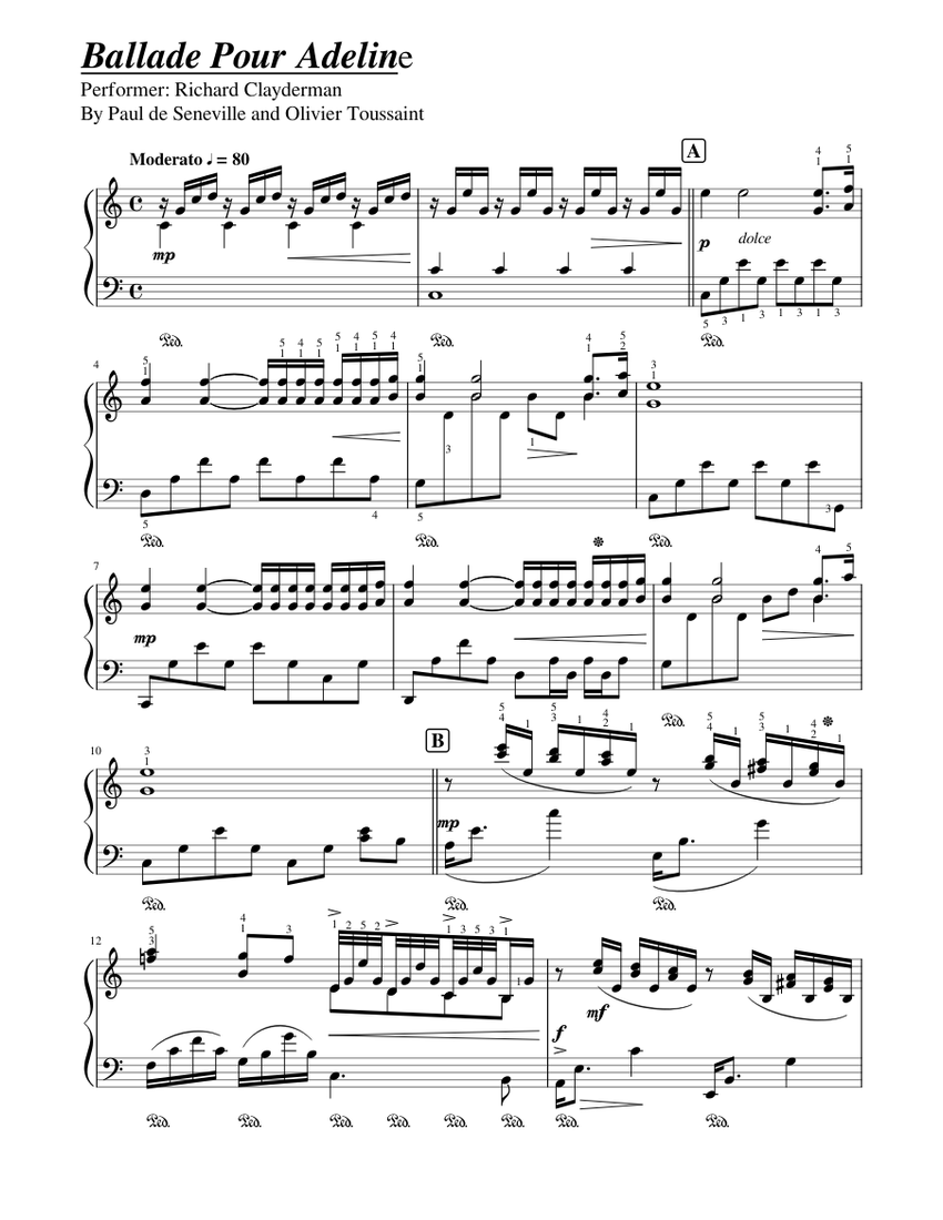 Ballade Adeline -Richard Clayderman- Sheet music for | Musescore.com